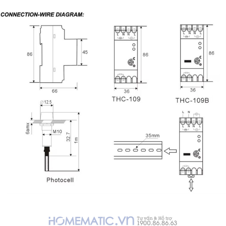 Công Tắc Cảm ứng ánh Sáng Mắt Rời Gắn Thanh Ray Tủ điện Thc-109b