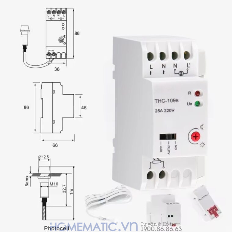 Công Tắc Cảm ứng ánh Sáng Mắt Rời Gắn Thanh Ray Tủ điện Thc-109b