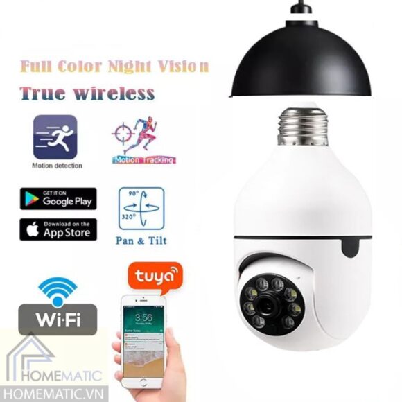 Camera Tuya 3MP quay và theo dõi chuyển động 360 dạng đui đèn YCH04