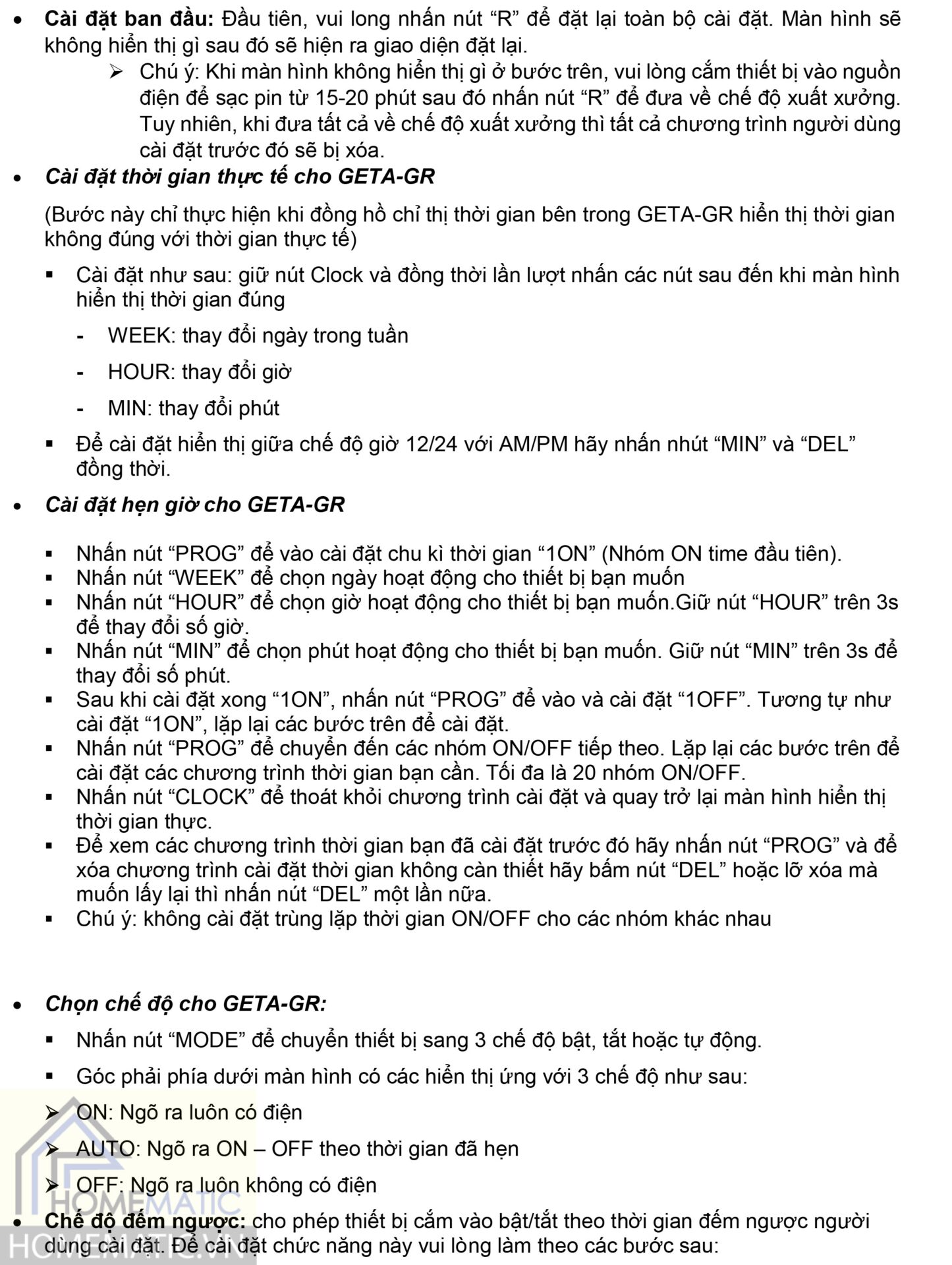Hướng dẫn sử dụng Ổ cắm hẹn giờ điện tử GETA-GR
