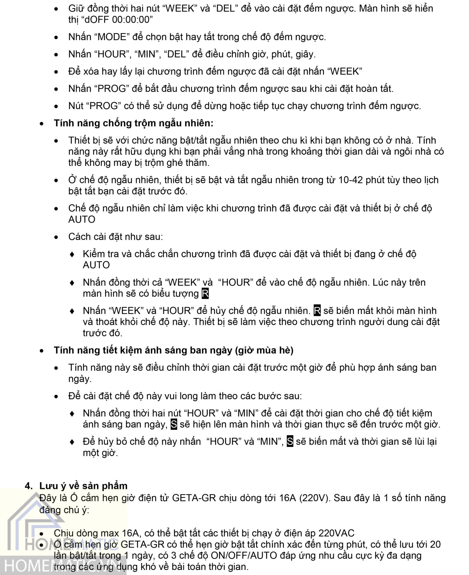 Hướng dẫn sử dụng Ổ cắm hẹn giờ điện tử GETA-GR