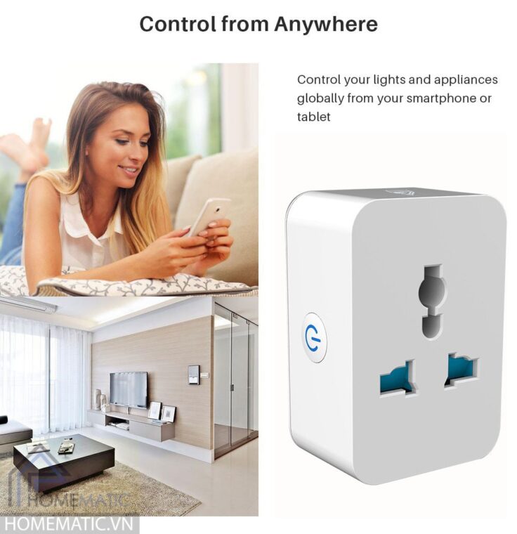 Ổ cắm thông minh WIFI 16A Tuya đo công suất HM-WS026