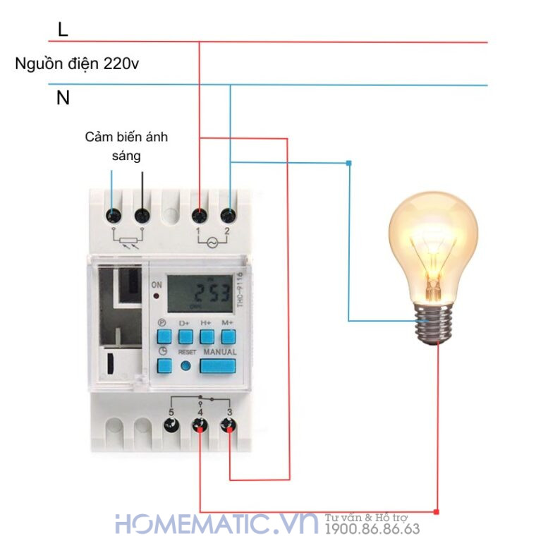 Công Tắc Hẹn Giờ Lập Trình điện Tử Kết Hợp Cảm Biến ánh Sáng 16a Thc9116