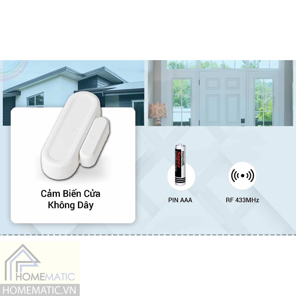 Báo động mở cửa cảm biến má từ phát sóng 433 dùng pin 3A KS-WLS07