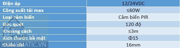 Công tắc đèn tủ nội thất khoét lỗ cảm biến PIR HMSC-LP2018 12v thân ngắn