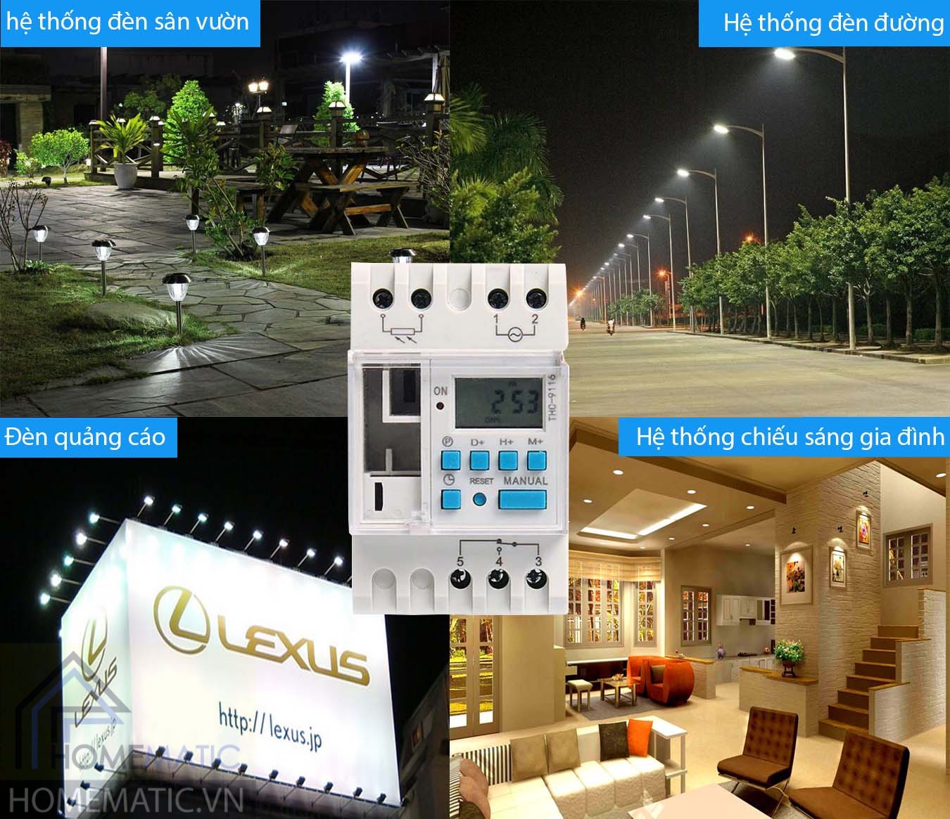 Công tắc hẹn giờ lập trình điện tử kết hợp cảm biến ánh sáng 16A THC9116