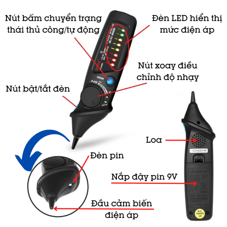 Bút Thử điện Không Tiếp Xúc Có Hiển Thị Mức điện áp Bside Avd06