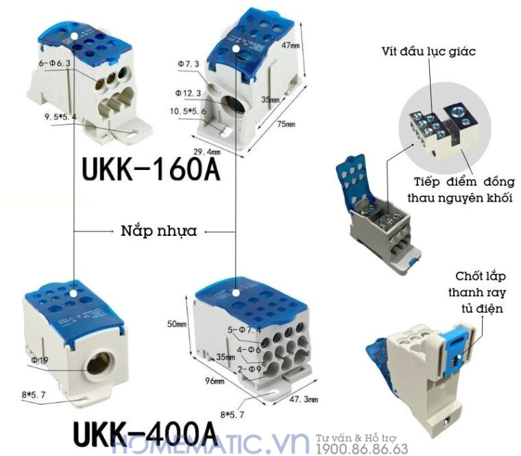 Cầu đấu Chia Nhỏ Dây điện Chịu Tải Lớn 160a-400a Ukk