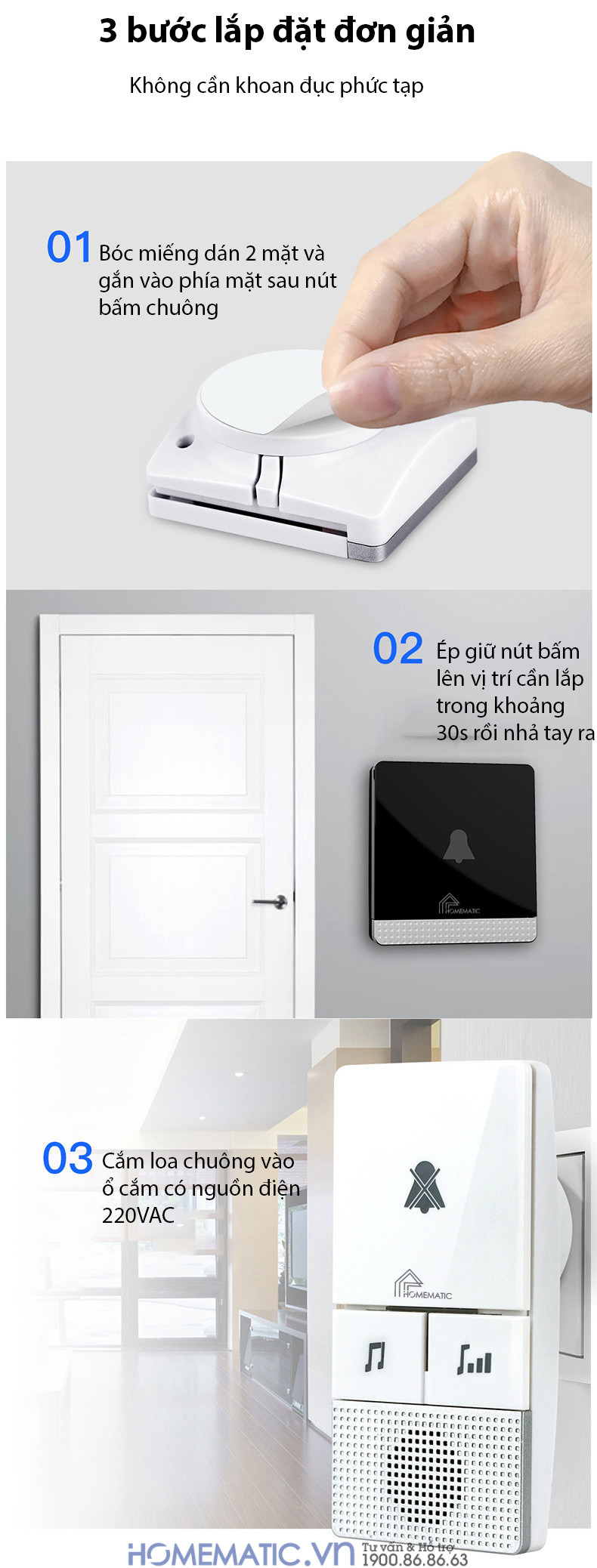 Chuông Cửa Không Dây Cao Cấp, Không Dùng Pin Homematic Hbm08