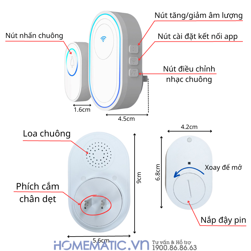 Chuông Cửa Không Dây Wifi Tuya TDB12 Chuông Cửa Không Dây Wifi Tuya Db12
