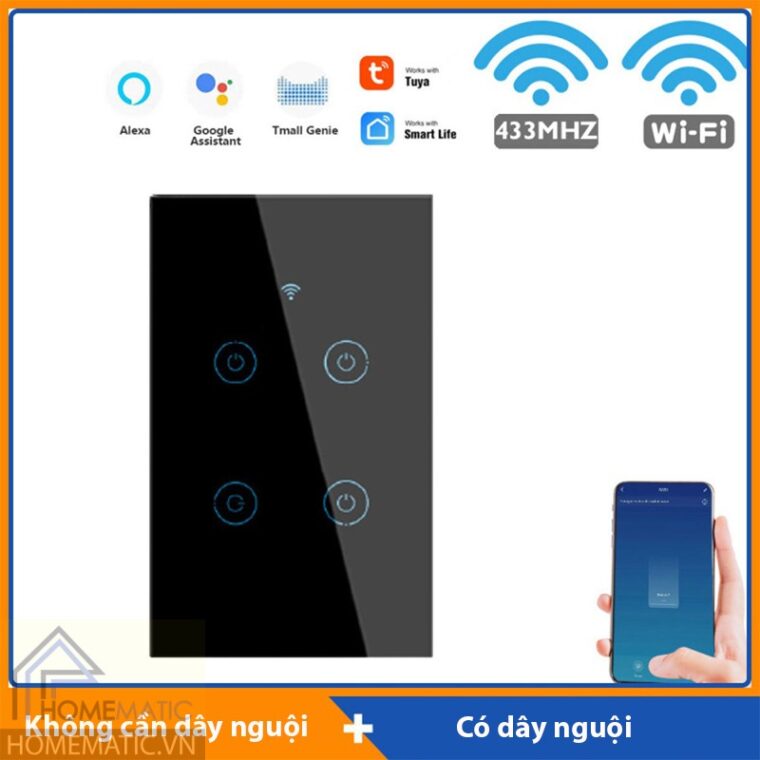 Công tắc Wifi mặt kính hỗ trợ remote thế hệ mới Tuya HM21