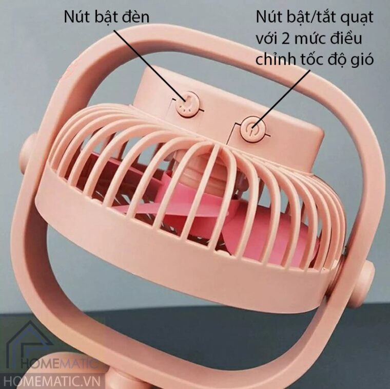 Quạt sạc mini xoay góc kiêm đèn led ngủ chân kẹp đa năng BJJ848