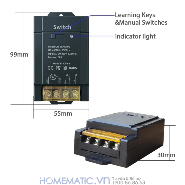 Bộ Công Tắc 30a điều Khiển Bằng Remote Tầm Xa 3km Hps4