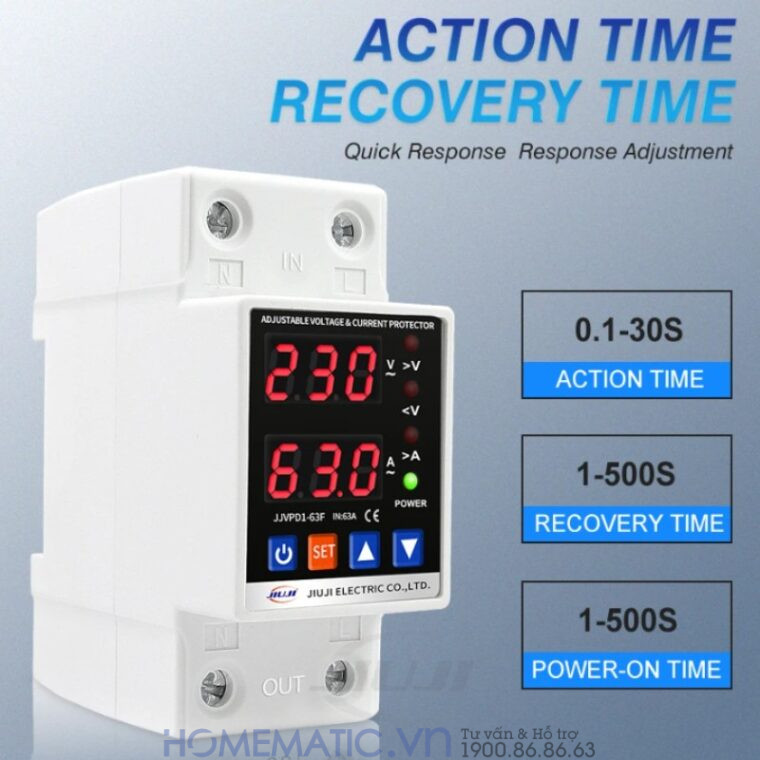 Thiết Bị Bảo Vệ Quá áp, Thấp áp, Quá Tải, Hỗ Trợ Bật Tắt Tải 63a Tvps1-63c