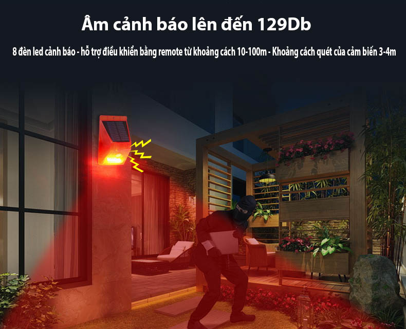 Đèn chống trộm có còi hú năng lượng mặt trời 