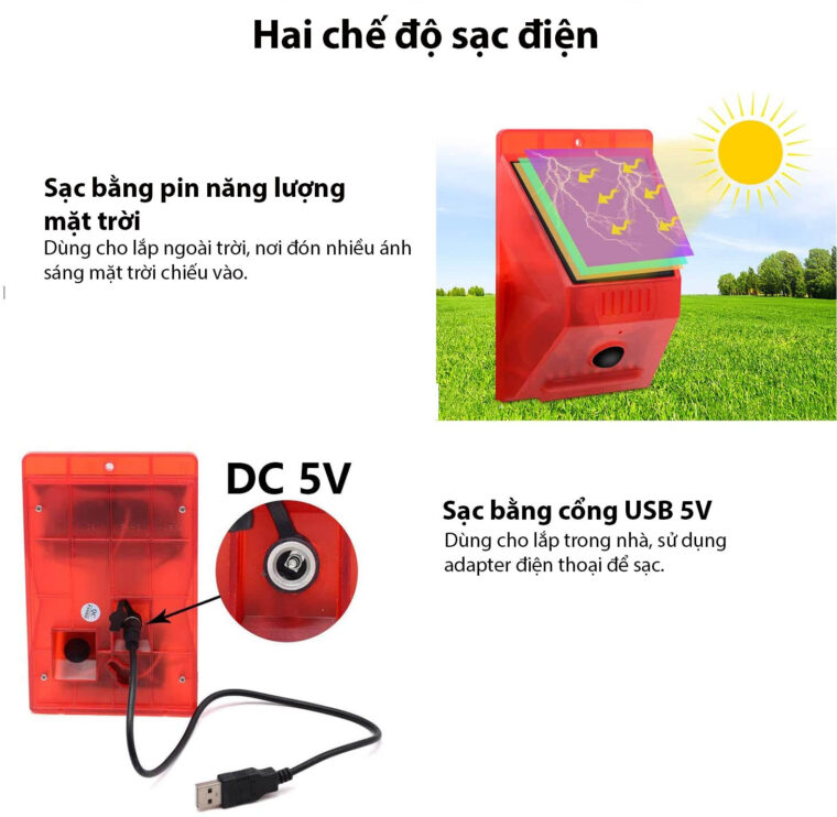2 chế độ sạch Đèn chống trộm có còi hú năng lượng mặt trời 