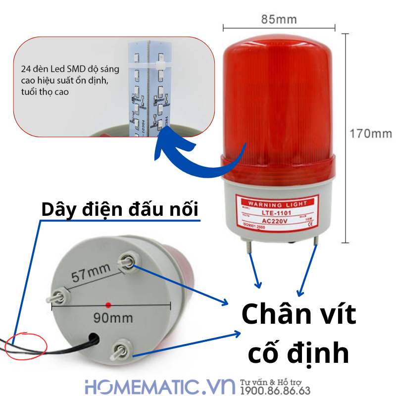 Đèn Xoay Báo động 220v Có Còi Lte-1101j