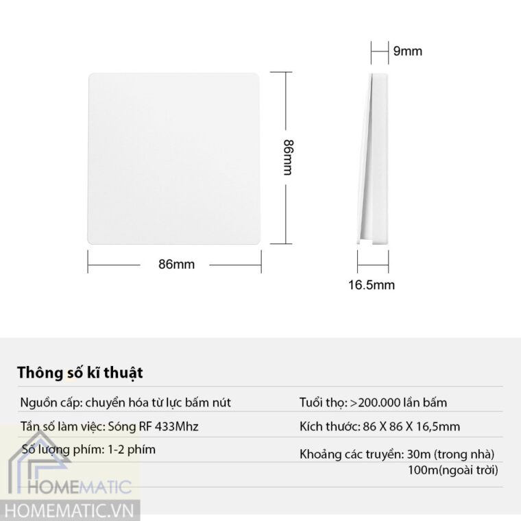 Nút bấm remote dán tường không dây không dùng pin RS