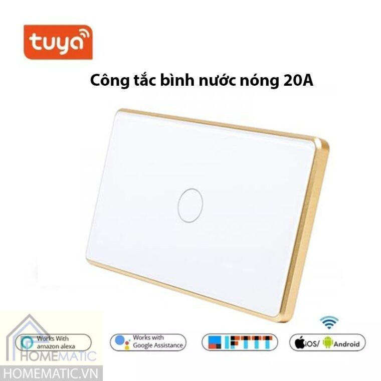 Công tắc bình nước nóng wifi Tuya 20A viền kim loại SYS-BS01