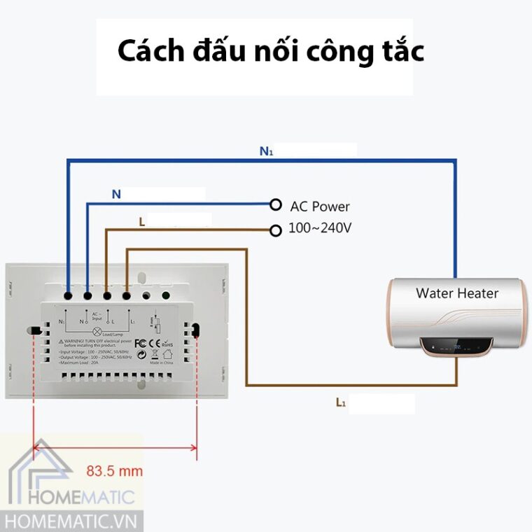 Công tắc bình nước nóng wifi Tuya 20A WH100-US