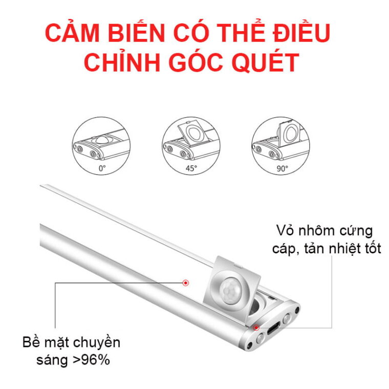 Đèn Led Cảm Biến Vỏ Nhôm Hiện đại Cho Tủ Quần áo Dùng Pin Sạc Hm-al