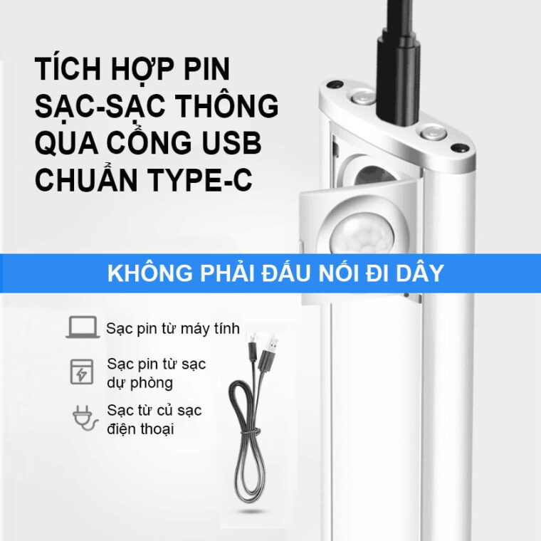 Đèn Led Cảm Biến Vỏ Nhôm Hiện đại Cho Tủ Quần áo Dùng Pin Sạc Hm-al