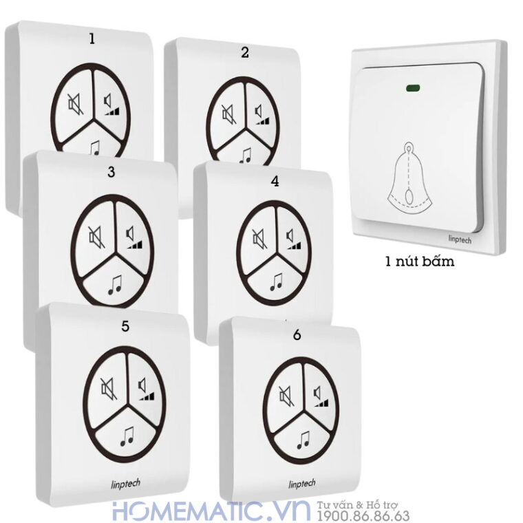 Chuông Không Dây, Không Dùng Pin Linptech Lp100sw bộ 6 loa chuông 1 nút bấm