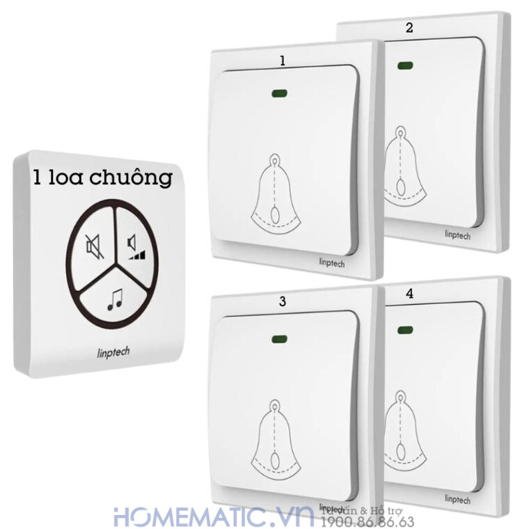 Chuông Không Dây, Không Dùng Pin Linptech Lp100sw bộ 1 loa chuông 4 nút bấm