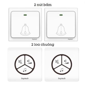 Chuông Không Dây, Không Dùng Pin Linptech Lp100sw 2 nút bấm 2 loa chuông