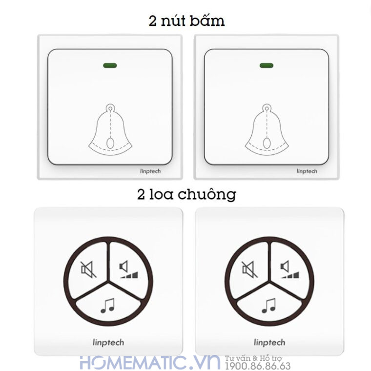 Chuông Không Dây, Không Dùng Pin Linptech Lp100sw 2 nút bấm 2 loa chuông