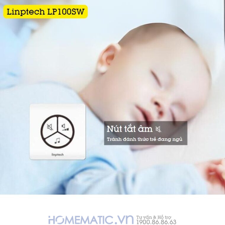 Chuông Không Dây, Không Dùng Pin Linptech Lp100sw có nút tắt âm tránh đánh thức trẻ đang ngủ
