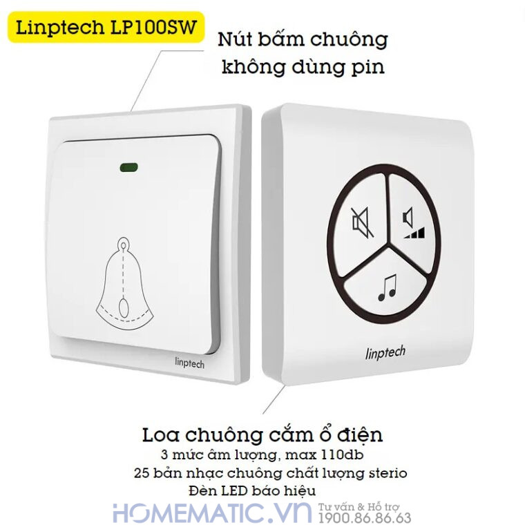 Chuông Không Dây, Không Dùng Pin Linptech Lp100sw