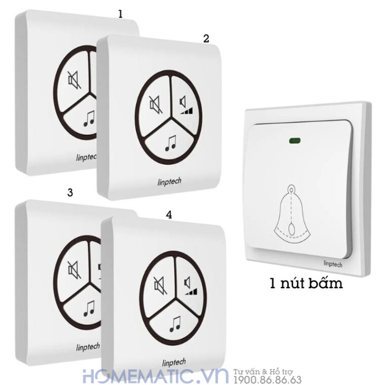 Chuông Không Dây, Không Dùng Pin Linptech Lp100sw bộ 4 loa chuông 1 nút bấm