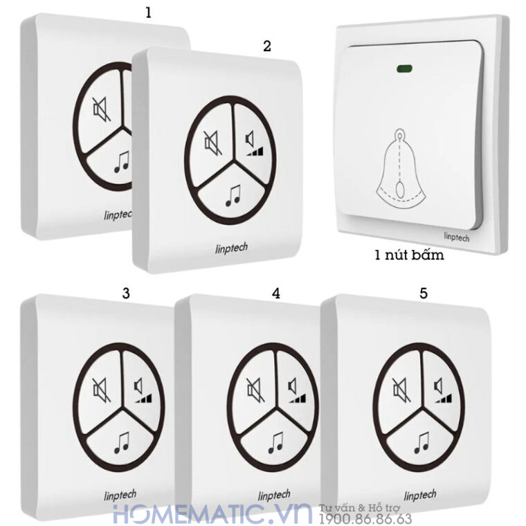 Chuông Không Dây, Không Dùng Pin Linptech Lp100sw bộ 5 loa chuông 1 nút bấm