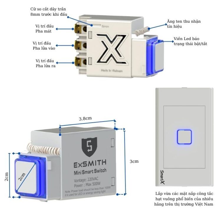 Công Tắc điều Khiển Từ Xa Hạt Vuông Smith Exs2
