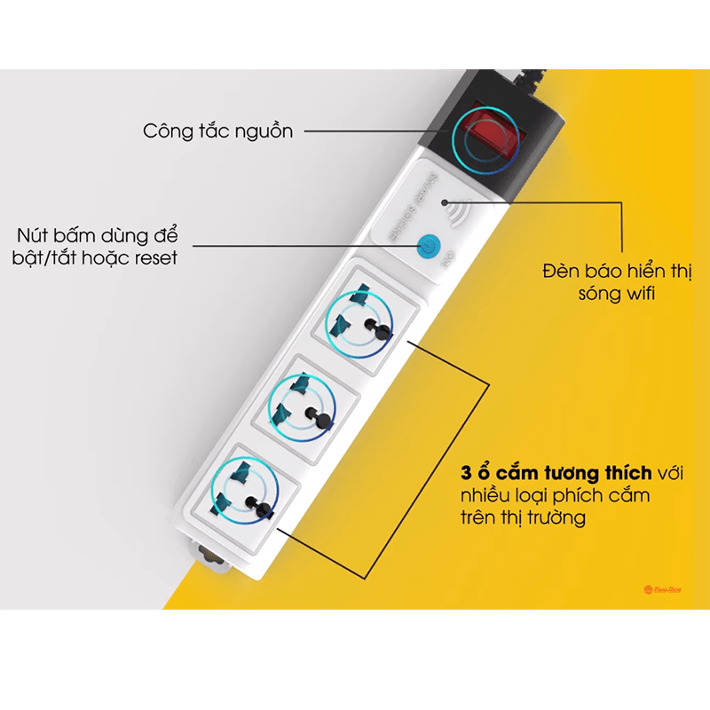 Ổ Cắm điện Thông Minh Wifi Rạng Đông Kéo Dài Oc02wf