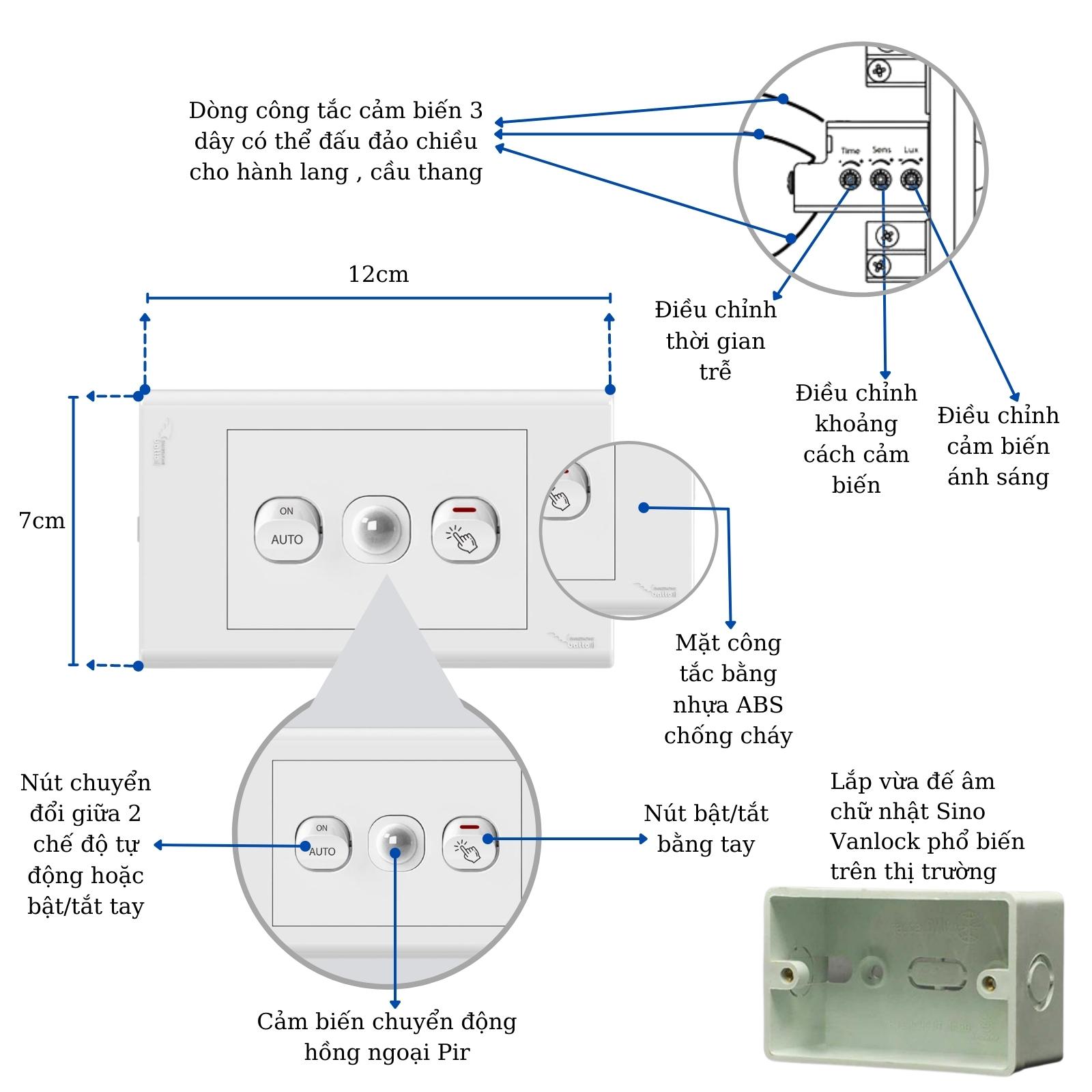 Bộ Công Tắc Cảm Biến Chuyển động Hồng Ngoại Pir Batto Dcp20
