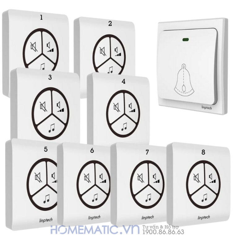 Chuông Không Dây, Không Dùng Pin Linptech Lp100sw bộ 1 nút bấm 8 loa chuông