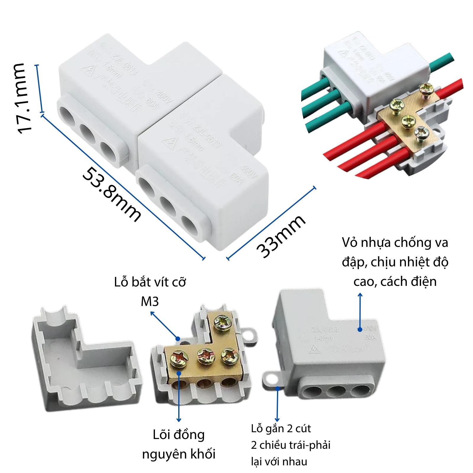Bộ 2 Cút Nối Chia Dây điện 1 Ra 3 Zjl-0613