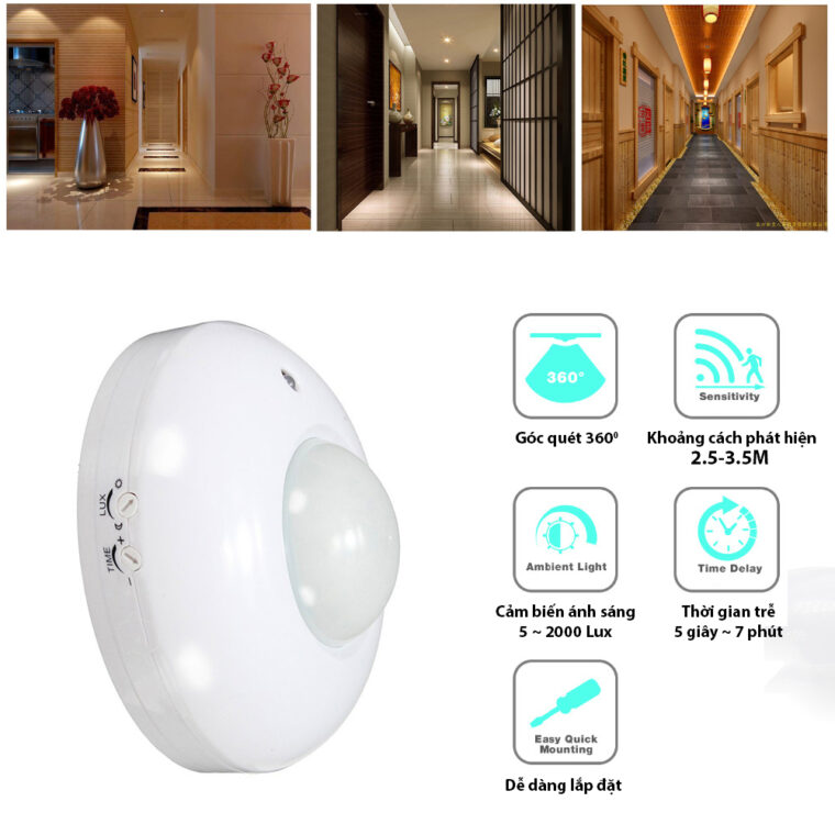 Công Tắc Cảm Biến Chuyển động Hồng Ngoại Và ánh Sáng Lắp Trần Nổi P002