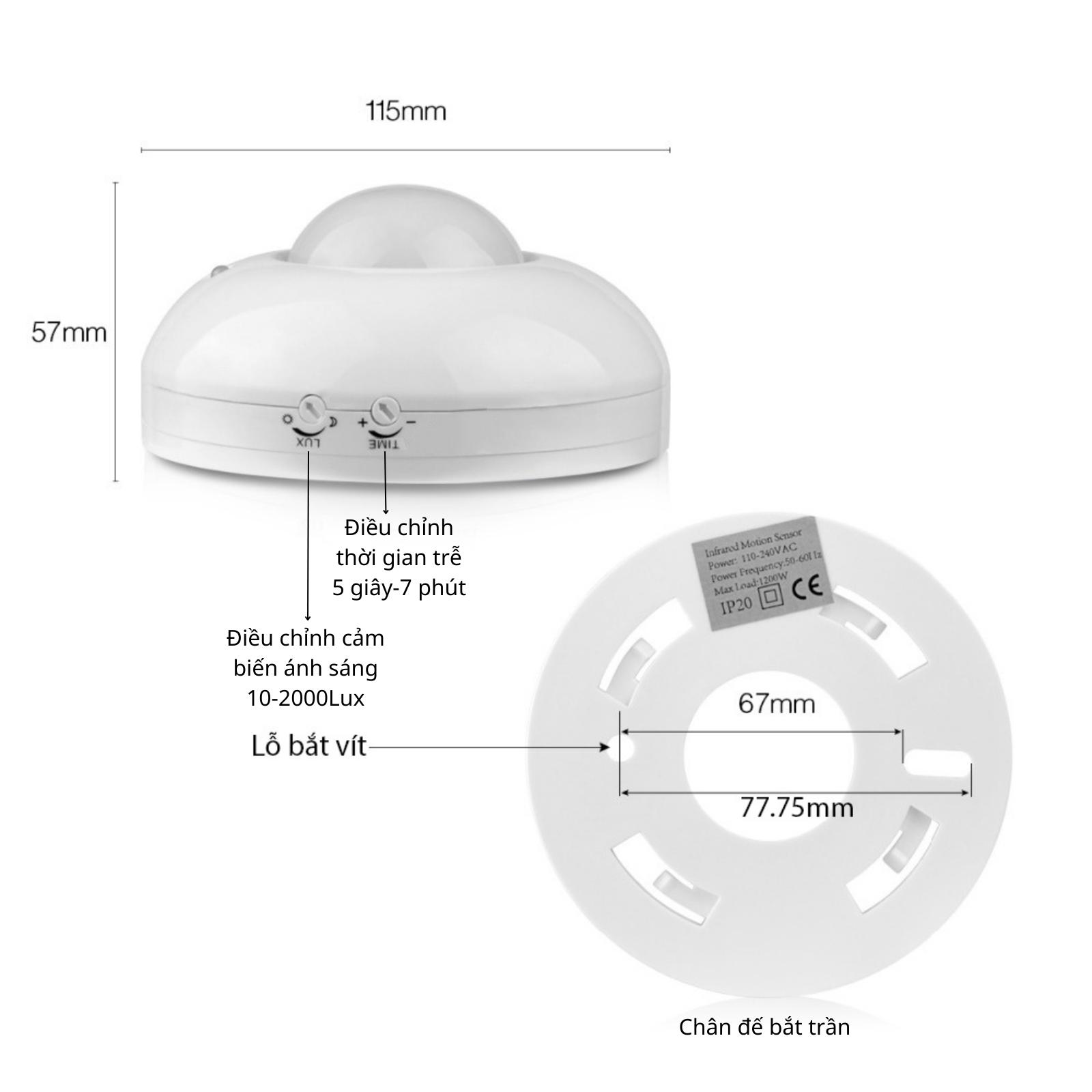Công Tắc Cảm Biến Chuyển động Hồng Ngoại Và ánh Sáng Lắp Trần Nổi P002 Công Tắc Cảm Biến Chuyển động Hồng Ngoại Và ánh Sáng Lắp Trần Nổi P002