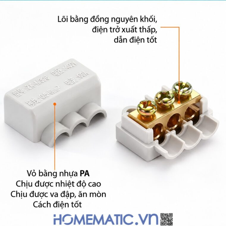 Cút Nối Dây điện Chữ T 1 Ra 3 Cổng 60a Zk-m306