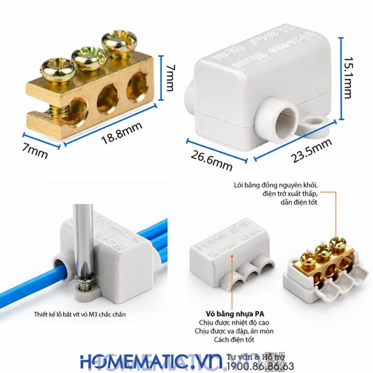 Cút Nối Dây điện Chữ T 1 Ra 3 Cổng 60a Zk-m306