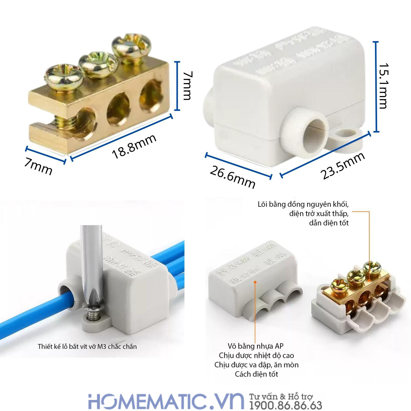 Cút Nối Dây điện Chữ T 1 Ra 3 Cổng 60a Zk-m306