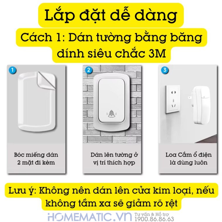 Chuông Cửa Không Dây Không Pin Homematic Hbm078 lắp đặt dễ dàng bằng băng dính 3m lên tường