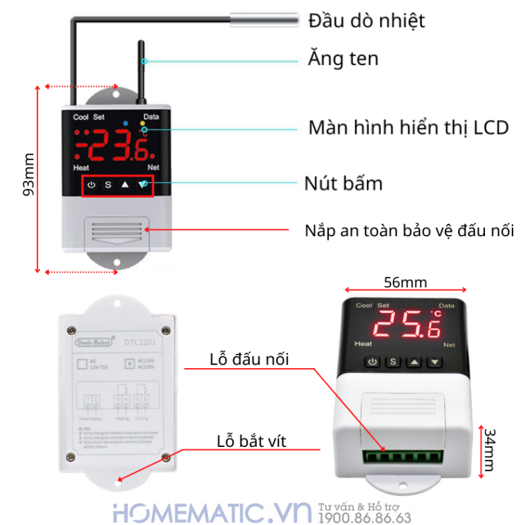 Bộ điều Khiển Nhiệt độ đóng Ngắt Thiệt Bị Wifi Dtc1201