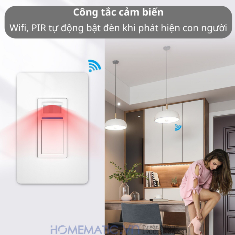 Công Tắc âm Tường Cảm Biến Chuyển động Wifi Tuya Md59