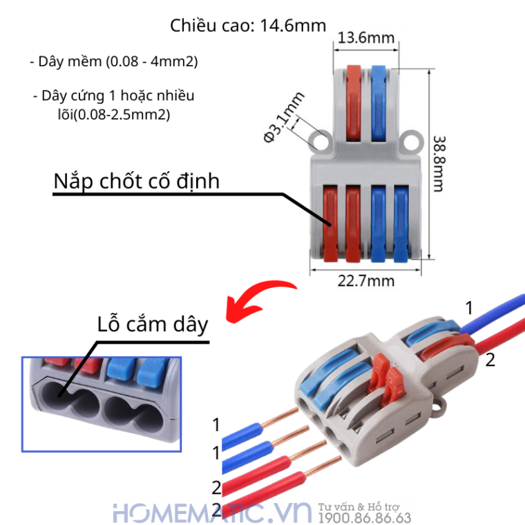 Cút Nối đầu Nối Dây điện đôi 2 Cổng Ra 4 Kv774-2p4