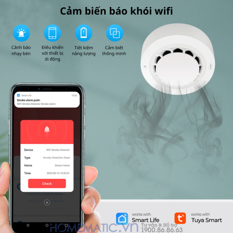 Đầu Báo Khói Wifi Chuông Báo Cháy Vào điện Thoại Tf209