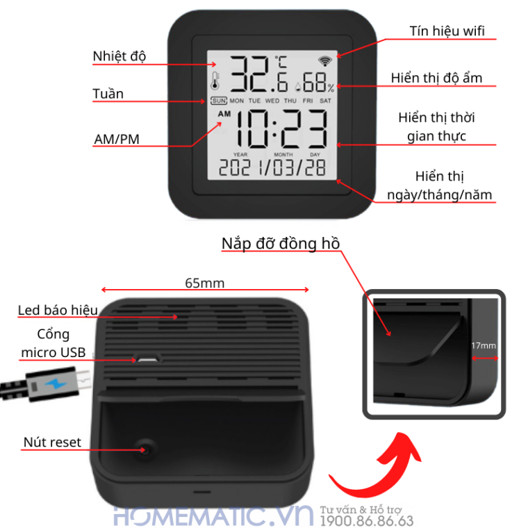 Đồng Hồ đo Nhiệt độ độ ẩm Kiêm điều Khiển Hồng Ngoại Wifi Cho điều Hòa, Tv Tuya S09ir